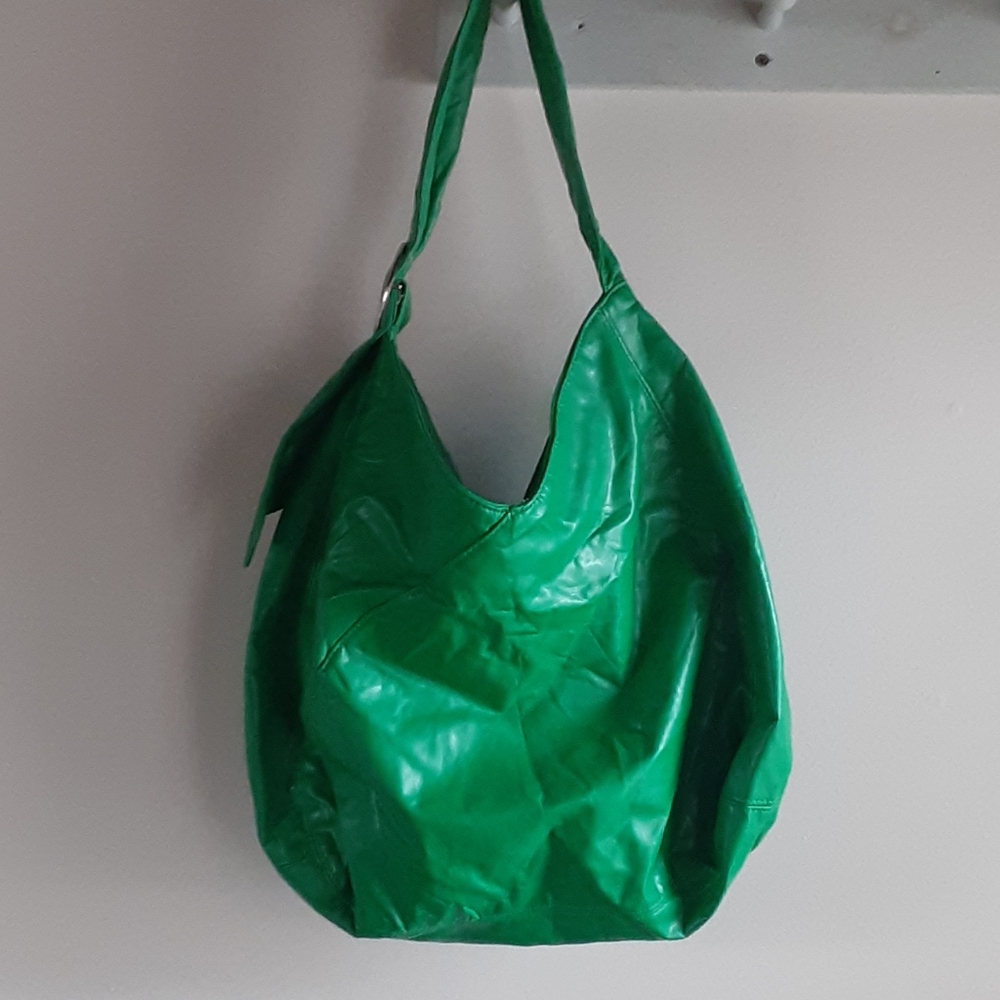 Green vegan leather hobo handbag